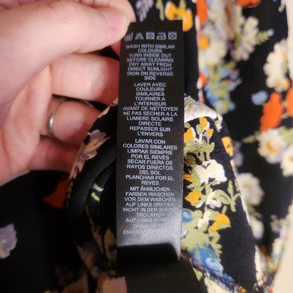 ASOS Floral Wrap Mini Dress Long-sleeve Sz 14 Viscose Tie Bow Black Tulip Skirt - Picture 5 of 8